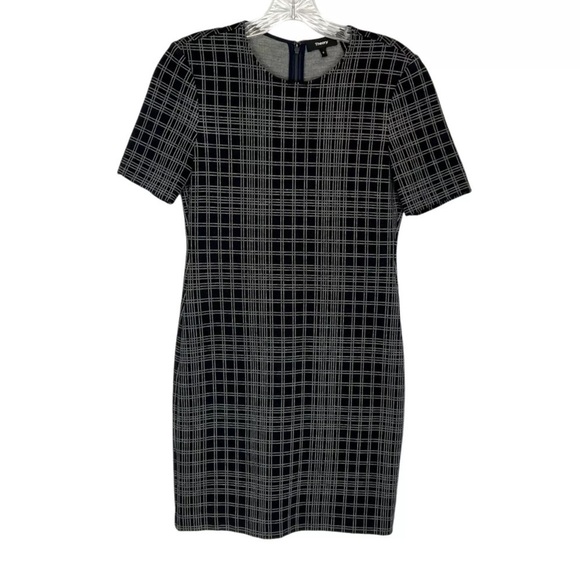Theory Rijik Dress Black Plaid Structured Knit Shift 4 dark academia old money - Picture 1 of 8